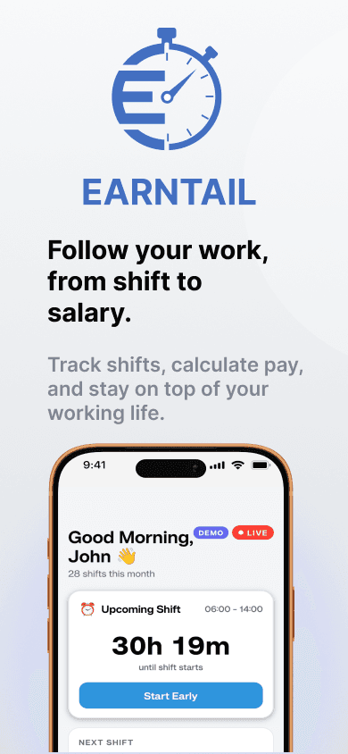 Earntail app dashboard showing shift earnings